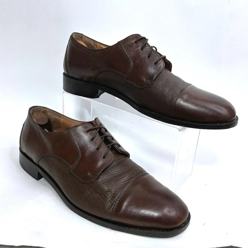 Bruno Magli Mens Dark Brown Leather Cap Toe Oxford Shoes Made in Italy 4388 9.5‎